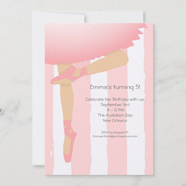 Invitation Plutôt rose.  Fête d'anniversaire de Ballerina (Devant)