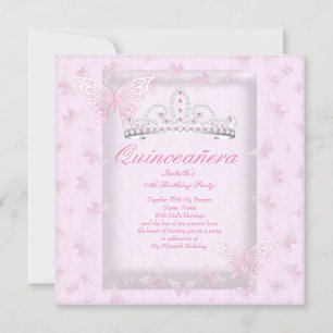 Invitation Plutôt rose Quinceanera Party Tiara Butterflies