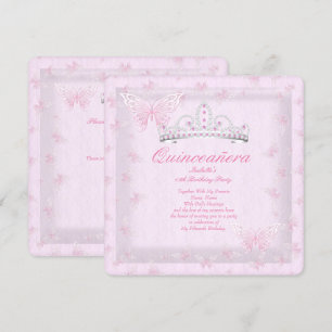 Invitation Plutôt rose Quinceanera Party Tiara Butterflies 2