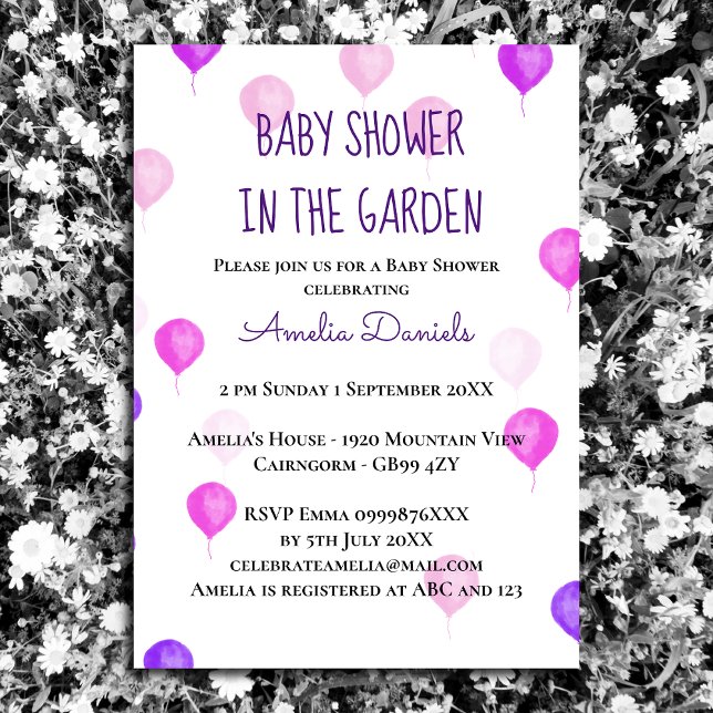 Invitation Plutôt rose violet Baby shower de ballon Invitatio (Créateur téléchargé)
