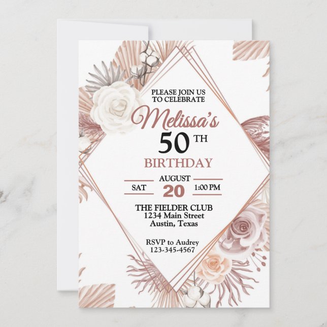Invitation Plutôt Rustique Floral N'Importe Quel Âge Fête D'A (Devant)