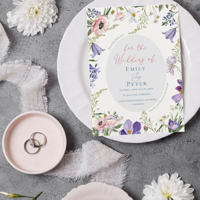 Invitation Plutôt Violet Rose Rose Flore Mariage Frontière In (Pretty Purple Blush Pink Floral Border Wedding  Invitation)