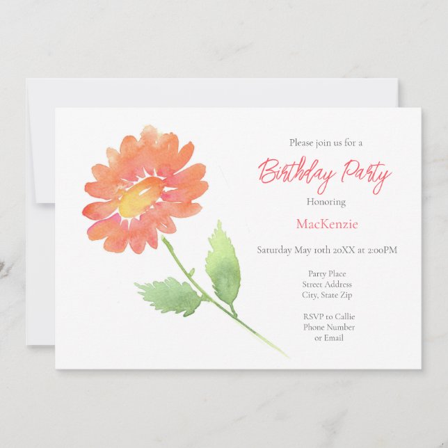 Invitation Poche aquarelle marguerite (Devant)