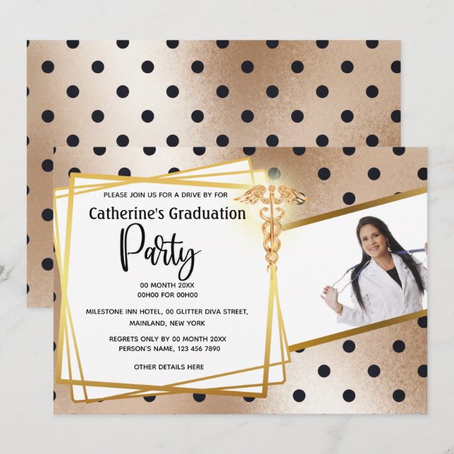 Invitation Poche d'or rose point do-it-yourself photo caduceu (Devant / Derrière)