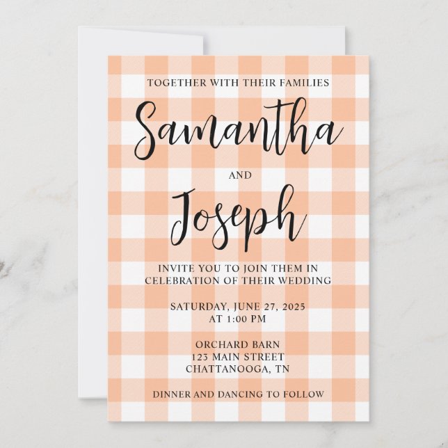 Invitation Poche et Mariage campagnard En vichy blanc (Devant)