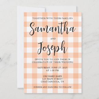 Invitation Poche et Mariage campagnard En vichy blanc