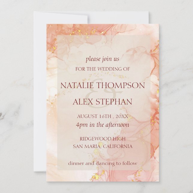 Invitation Poche Gold Marbre Effet Monogramme Mariage élégant (Devant)
