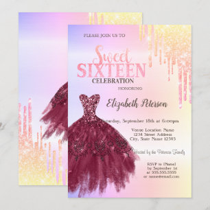 Invitation Poches de Parties scintillant Ombre, Robe Bourgogn