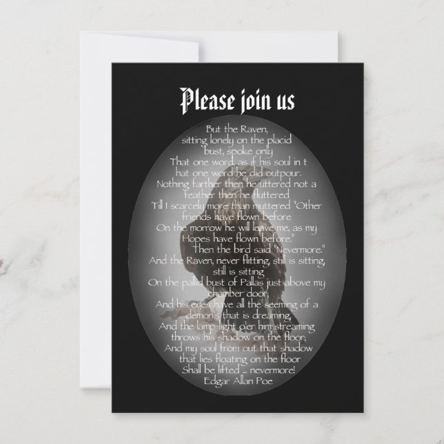 Invitation Poème Edgan Allan Poe Raven pour la fête d'Hallowe (Devant)