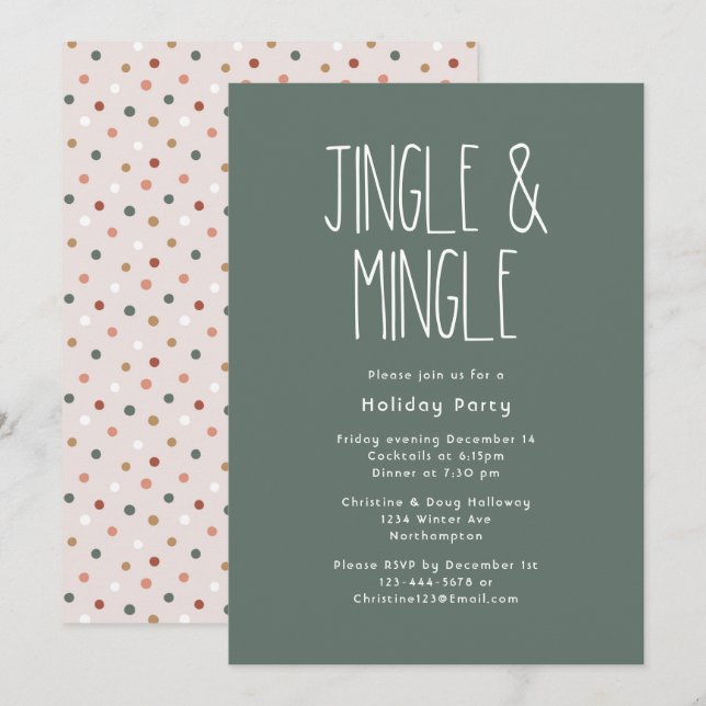Invitation Poho vert Poka Dot Noël Jingle et Mingle (Devant / Derrière)