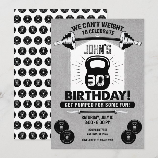 Invitation Poids Exercice Fitness Crossfit 30e anniversaire (Devant / Derrière)