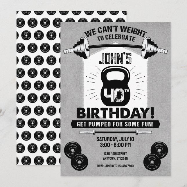 Invitation Poids Exercice Fitness Crossfit 40e anniversaire (Devant / Derrière)
