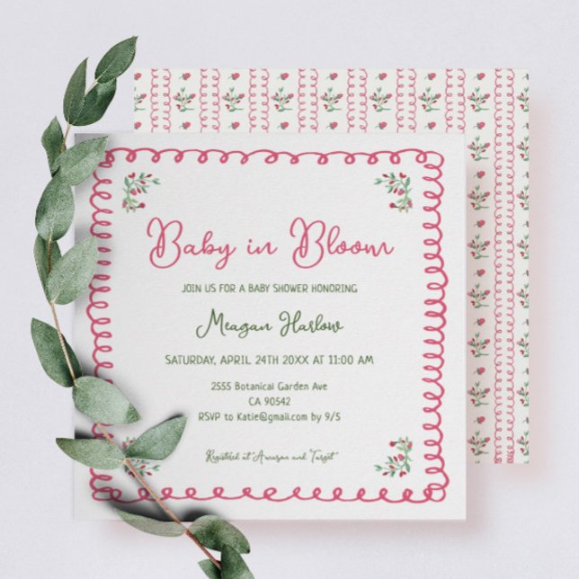 Invitation Poignée À La Main Bébé Floral En Fleur Baby shower (Créateur téléchargé)