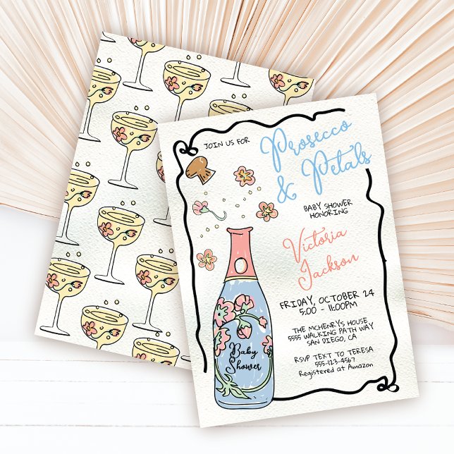 Invitation Poignée à la main Presecco et Pétales Baby shower  (Créateur téléchargé)