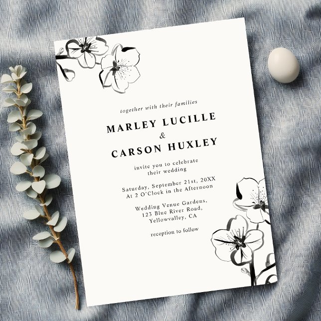 Invitation Poignée minimaliste Boho tiré à la main Mariage fl (Créateur téléchargé)