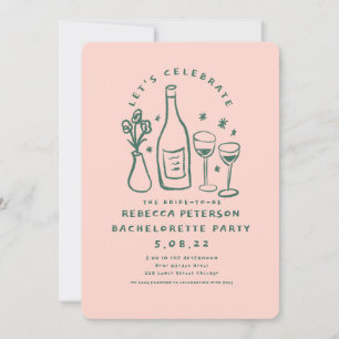 Invitation Poignée Retro Pink Green Bachelorette fête