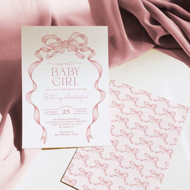 Invitation Poignée rose poitrine Douce bébé fille Douche (Créateur téléchargé)
