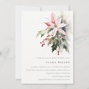 Invitation Poinsettia Berry Foliage Fête des mariées aquarell