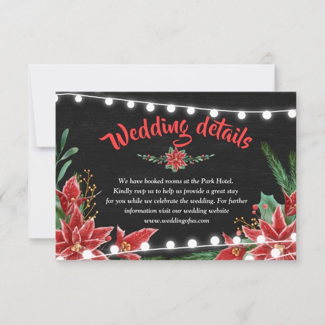 Invitation Poinsettia Chalkboard Détails du Mariage de Noël (Devant)