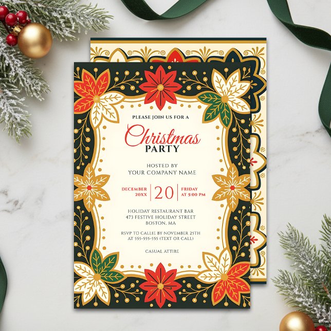 Invitation Poinsettia et Snowflake Fête de Noël d'entreprise (Créateur téléchargé)