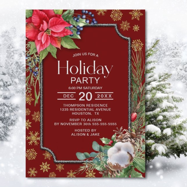 Invitation Poinsettia et Snowflakes Fête (Créateur téléchargé)