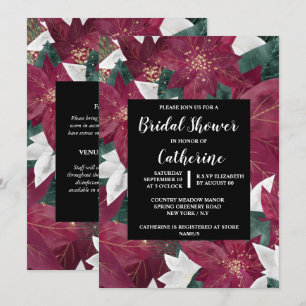 Invitation Poinsettia faux feuille or rouge blanc floral chic