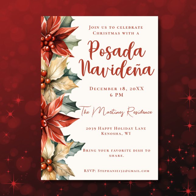 Invitation Poinsettia Festive Mexicaine Posada Navideña (Créateur téléchargé)