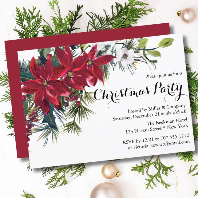 Invitation Poinsettia Fête Florale Fête de Noël Société (Créateur téléchargé)