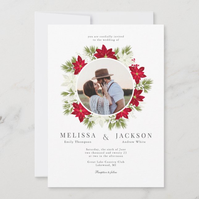 Invitation Poinsettia Fleur et Mariage de pin (Devant)