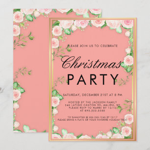Invitation Poinsettia Floral Gold Parties scintillant Pink No