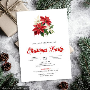 Invitation Poinsettia Floral Rouge Festif Police Script Noël 