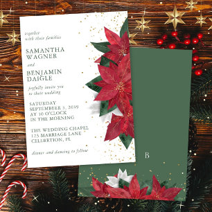 Invitation Poinsettia Noël Floral Green Mariage élégant