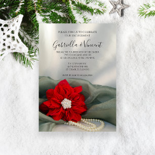 Invitation Poinsettia Pearles sur Green Winter Engagement Par