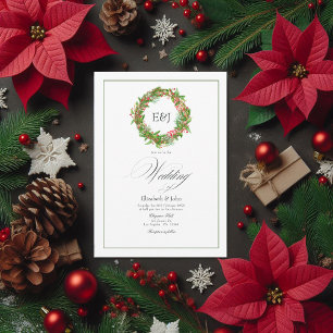 Invitation Poinsettia & Pine Noël Mariage charme QR Code