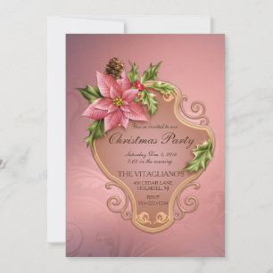 Invitation Poinsettia Rose Élégant Satin Cônes de Pin de Noël