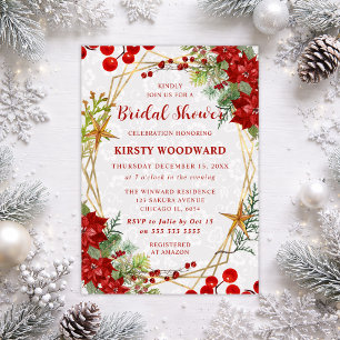 Invitation Poinsettia rouge et baies Floral d'hiver pour une 