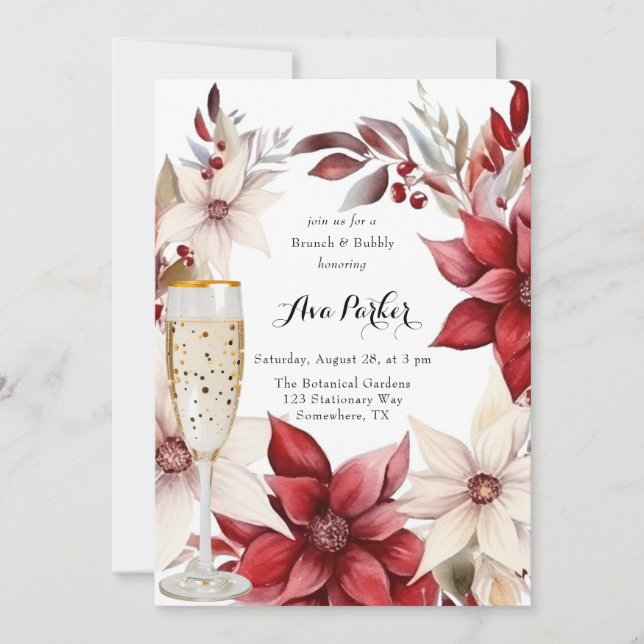 Invitation Poinsettia rouge et blanc Frisson Brunch & Bubbly (Devant)