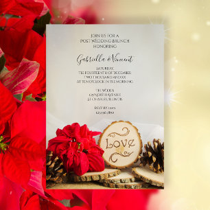 Invitation Poinsettia Rustique Rouge, Brunch de Mariage Champ