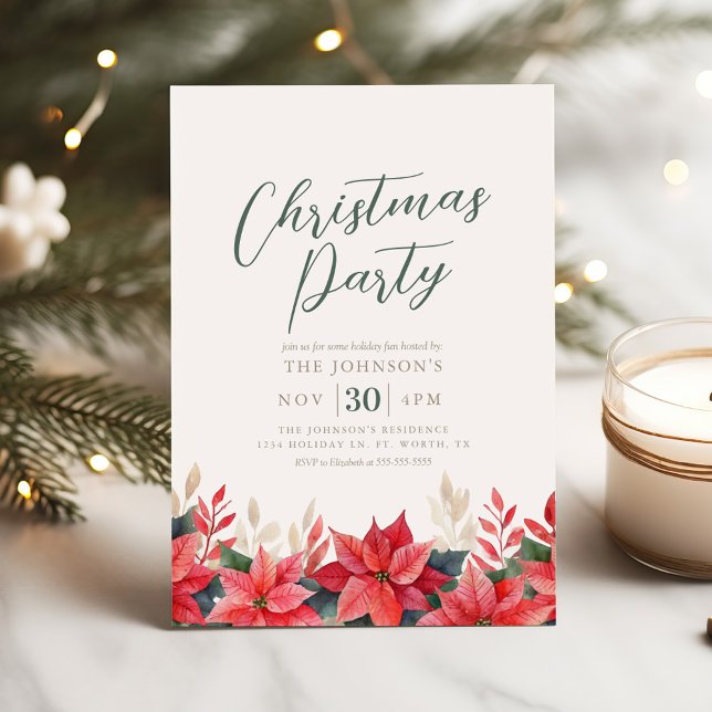 Invitation Poinsettia Soirée de Noël (Créateur téléchargé)