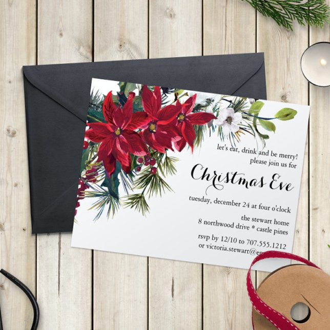 Invitation Poinsettia vacances Floral | Soirée de Noël (Créateur téléchargé)