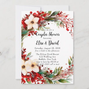 Invitation Poinsettia Wreath Couples de Noël Douche