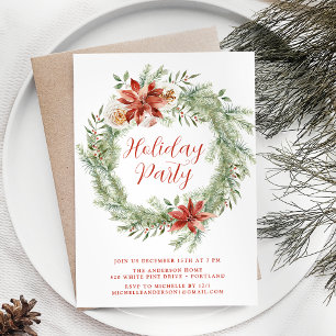 Invitation Poinsettias et Fête de Vacances verdoyantes