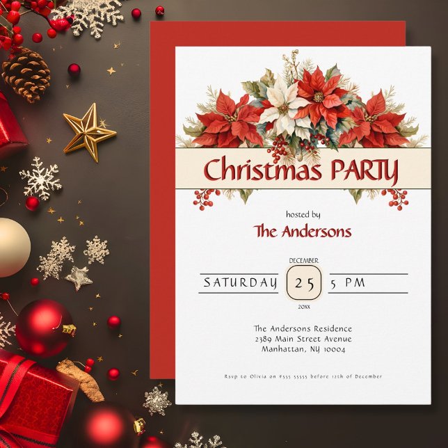 Invitation Poinsettias Noël (Créateur téléchargé)
