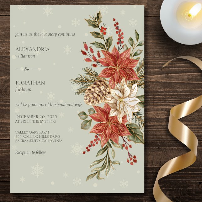 Invitation Poinsettias rouge et ivoire en Neige sur Mariage S (Créateur téléchargé)