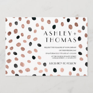 Invitation Point d'aquarelle noir or rose moderne mariage