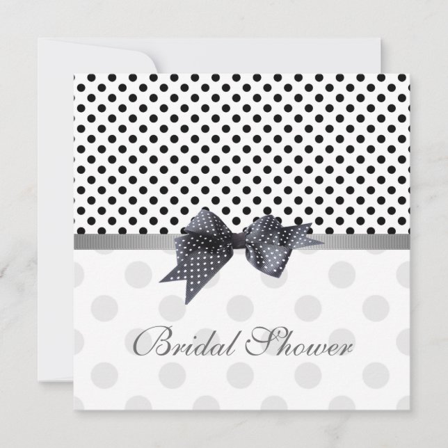 Invitation Point de polka blanc noir, douche nuptiale de (Devant)