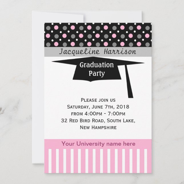 Invitation Point de polka noir, rose, blanc, mortier Graduati (Devant)