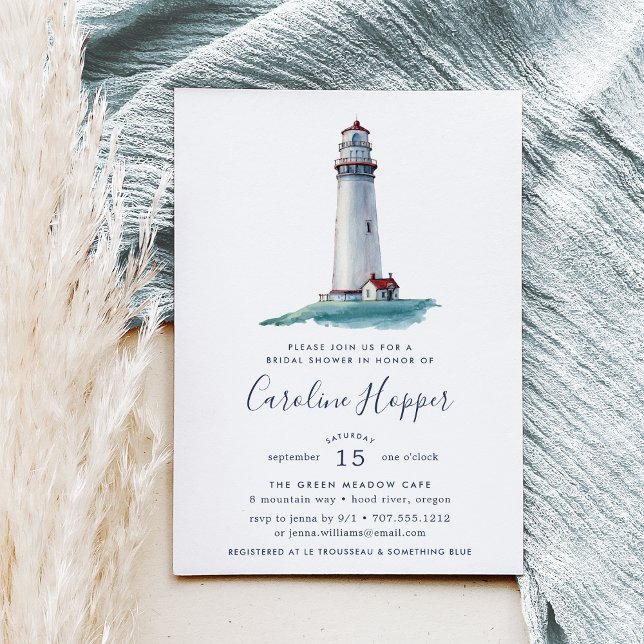 Invitation Point de repère | Fête des mariées phare aquarelle (Créateur téléchargé)