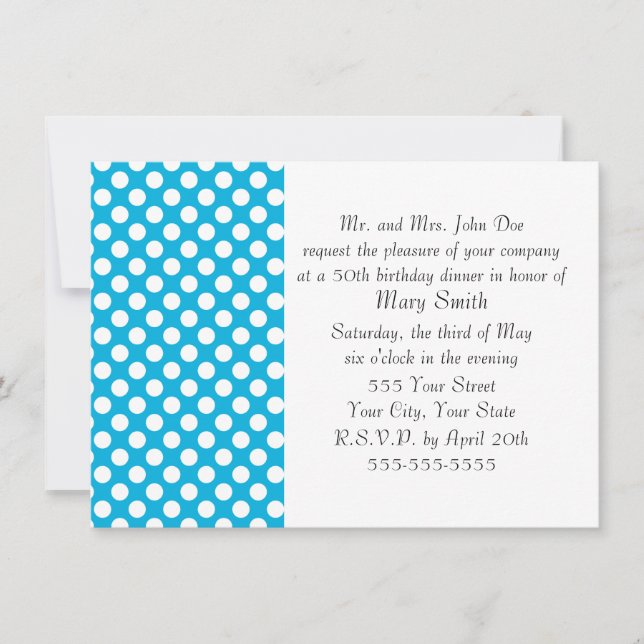 Invitation Pointe Polka blanche et bleue (Devant)