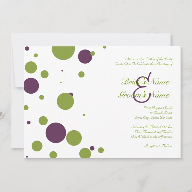 Invitation Pointe Polka verte et violette (Devant)